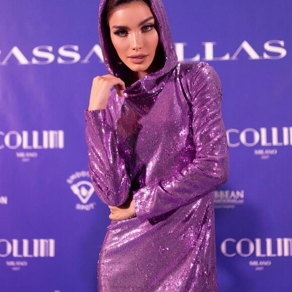 Collini Milano 1937 Beatrix Hoodie Long Dress in Purple - Picture 5 of 9